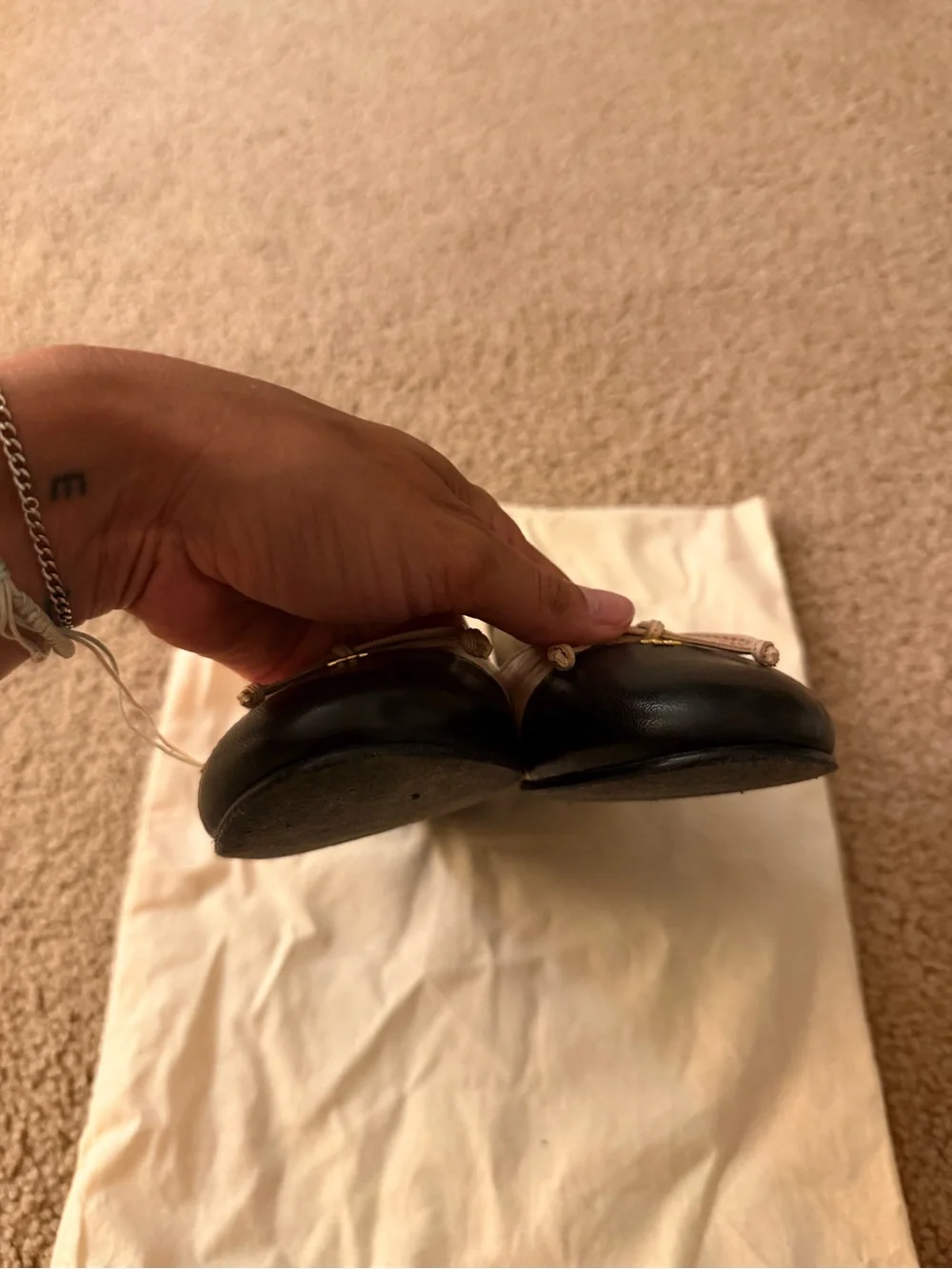 Tory Burch Pink and Black Cap-Toe Ballet Flats